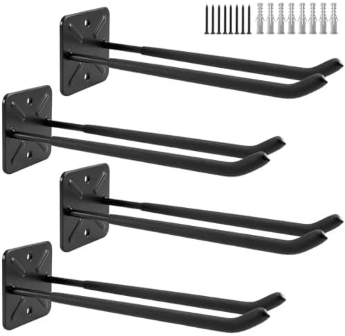 GELLDG Garagehaken - Wandgemonteerd kledingrek - Opbergrek - Stevig kledingrek - Multifunctionele opberghaken voor de garage - Geschikt voor terrassen en gereedschap - Lengte 32 cm - Draagvermogen 80 kg/stuk - Zwart - Verpakking van 4