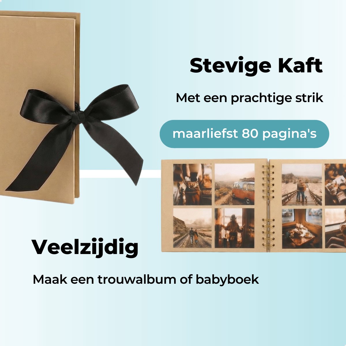RENALUX Fotoalbum Plakalbum - Scrapbook Album - Plakboek - Foto Album - Gastenboek Bruiloft - Baby Album- 80 Pagina's - Bruin — afbeelding 3