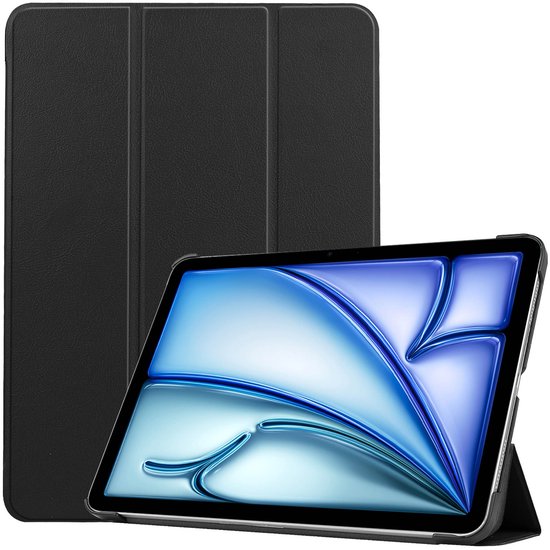 Zwarte imoshion tablethoes, opengeklapt met een tablet erin.