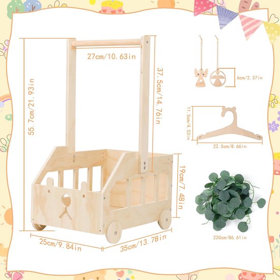 Houten babyshower babymand kistkast met handvat