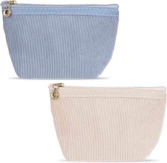 Cosmetic Bags voor Vrouwen - Corduroy Makeup Bag Set - Kleine Makeup Bag voor Portemonnee - Corduroy Cosmetic Bag met Zipper - Reis Makeup Bag - Aesthetic Opslag Bag - Blauw/Khaki