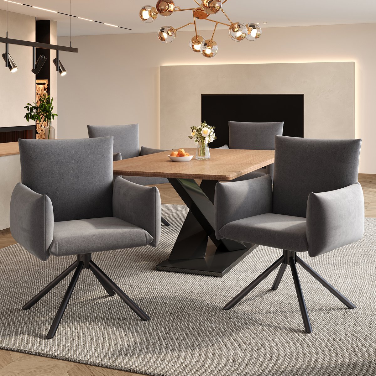 OKWISH Eetkamerstoel – Set Van 2 – 360° Draaibaar, Ergonomisch Met Armleuningen – Fluweel