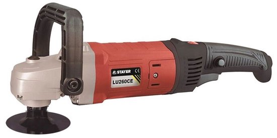 Stayer polijstmachine LU260CE met rode behuizing, zilveren kop en zwarte handgrepen.