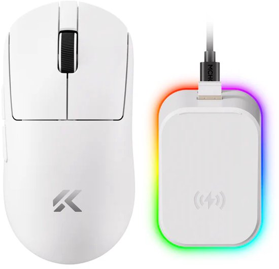 MCHOSE A7 V2 Pro Plus - Lichtgewicht Gaming Muis - PAW 3395 Sensor - TTC Gold Switch - 8K Bedraad + 8K Draadloos - 3 Modi - 500mAh - Wit