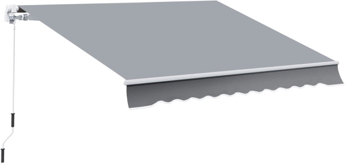 Merax Uittrekbare Zonnescherm 3,95 x 2,45 m – Handmatige Terrasoverkapping met Handkurkel – Aluminium Frame – Waterafstotend Polyester – Grijs/Wit