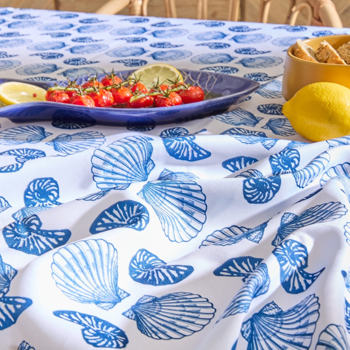 Tafelkleed anti-vlek bedrukt Océania - Polyester - 140x240cm - Blauw