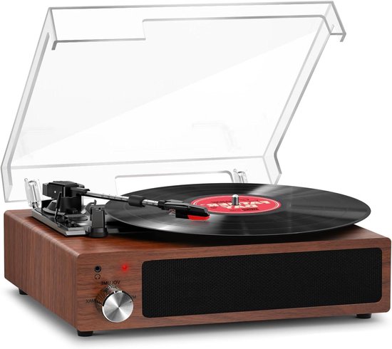 Provento- Platenspeler - Vinyl - Draaiplateau - Vintage met Bluetooth - Ingebouwde Stereo Luidsprekers - 3 Snelheden 33/45/78 RPM - RCA-Uitgang - AUX-Ingang - Walnoothout - Geschikt voor LP's - Bruin - Retro design