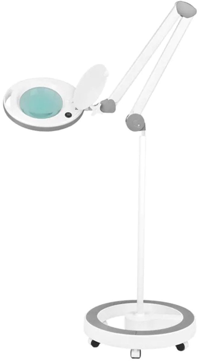 Loeplamp LED 60 SMD 5D op Statief met Wielen voor Manicure & Make-up – Professionele Vergrootlamp met Verstelbare Arm – Elegante 6014 Wit