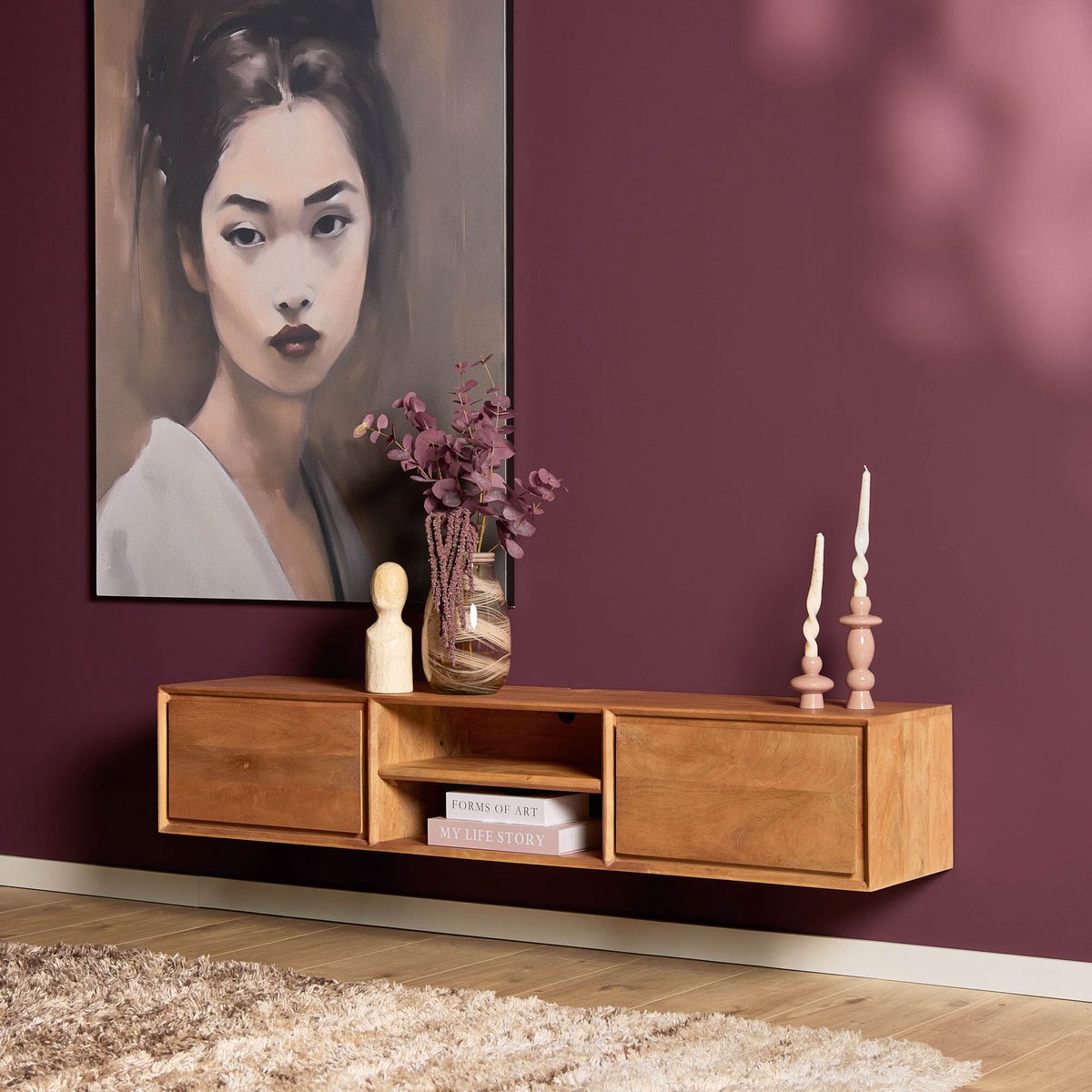 Meubels4nu - Zwevend tv meubel - 160cm - Mangohout - Naturel - Ambiance - Tv meubel 160cm - Snelle levering - Wandmeubel