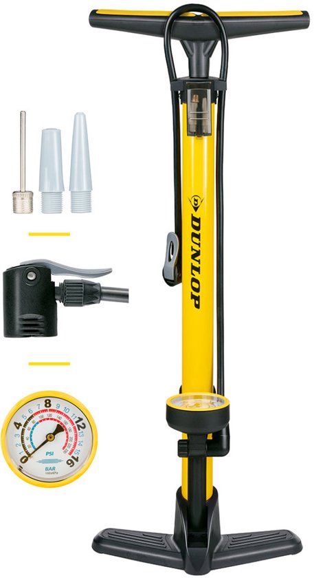 Dunlop Fietspomp met Drukmeter - Fiets Pomp voor Dunlop, Schrader en Frans Ventiel - Staande Pomp Incl. Adaptoren voor Waterspeelgoed en Ballen