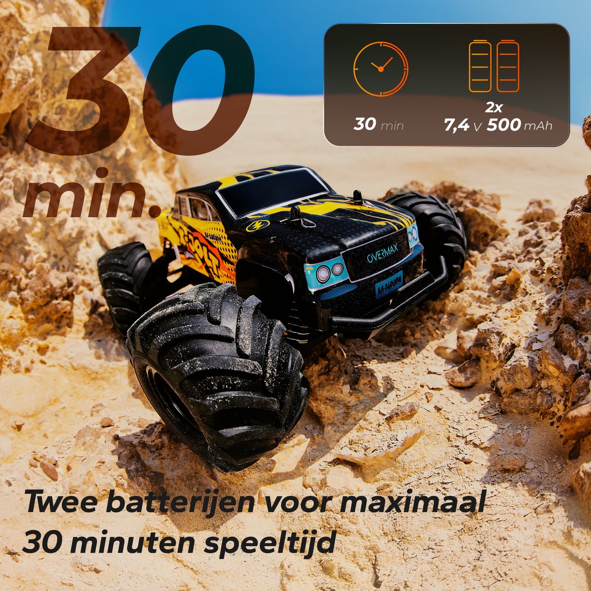 Overmax X-Jolt RC Auto – 20 km/u – Achterwielaandrijving, 2 Accu’s tot 30 min Rijtijd, Vering, Stootbumper, Offroad Banden, Plooibare Snelheidsregeling, Ergonomische Afstandsbediening – Racewagen voor Kinderen & Volwassenen - Bestuurbare Auto — afbeelding 5
