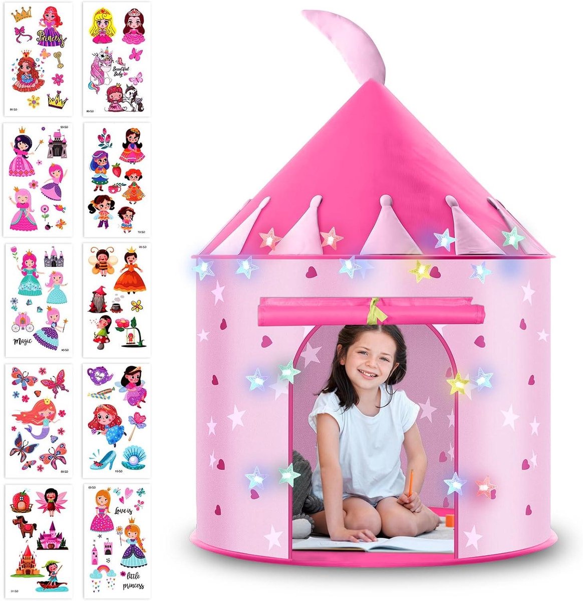 Provento - Opvouwbare Speeltent voor Kinderen met Feeënlichten en Draagtas, Geschikt voor Binnen en Buiten Spelen.