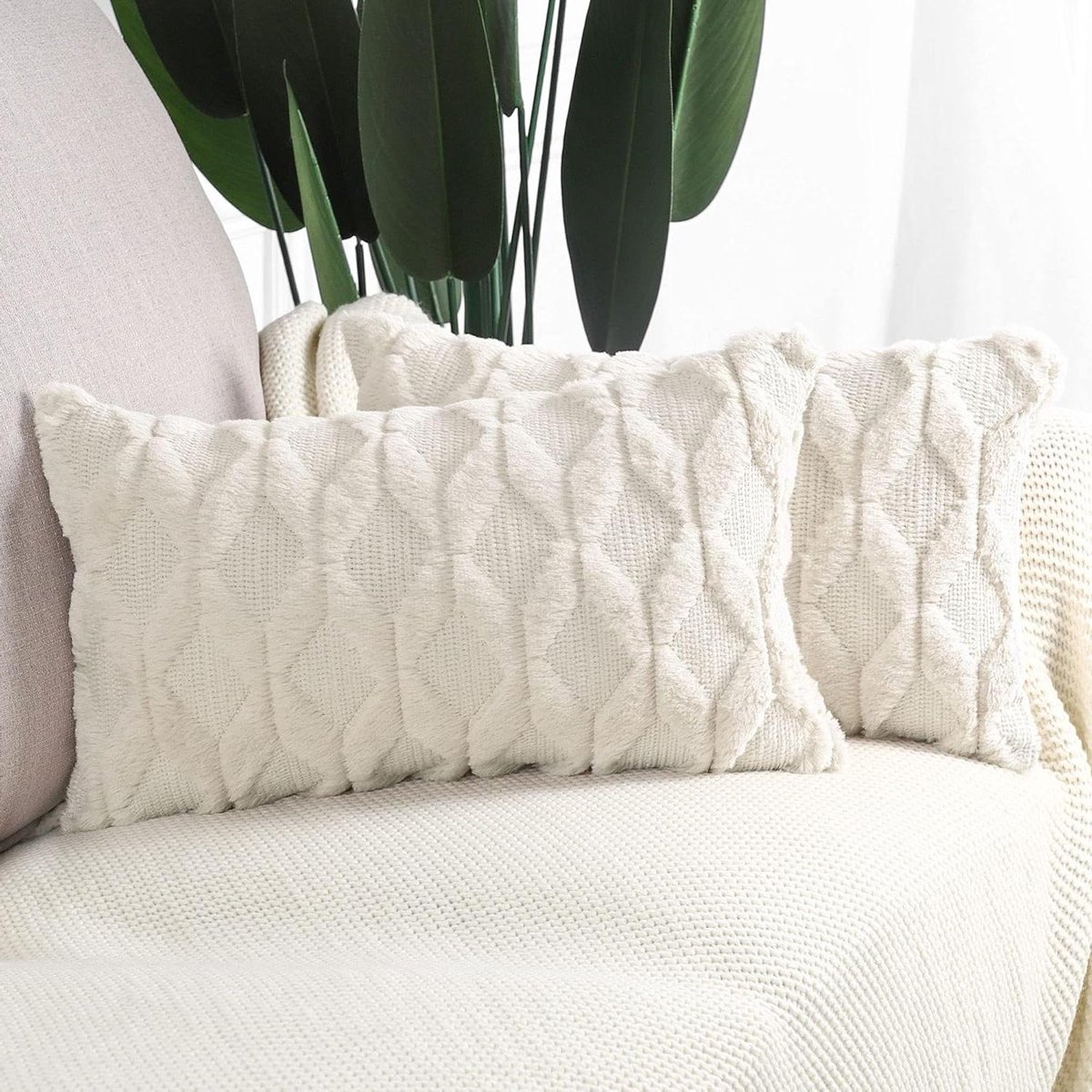 Provento - Zachte pluche korte wol fluwelen kussenhoezen - Luxueuze stijl - Bank en slaapkamer - 40x80 cm - Licht Beige.