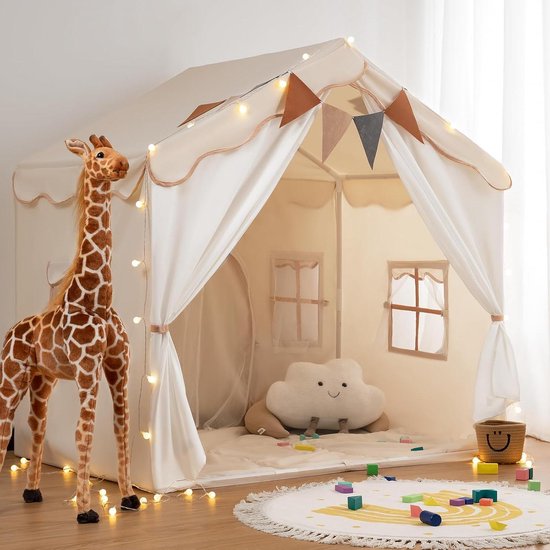 Kinderspeeltent, speeltent voor kinderen met sterrenverlichting, kindertent, prinsessenslot, speeltent, tipitent, kinderspeelhuis voor binnen en buiten, speelgoed, verjaardag, kerstcadeau (blauw