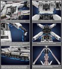 Gedetailleerde montage-illustraties van een wit en grijs bouwsteentjes kraanmodel.