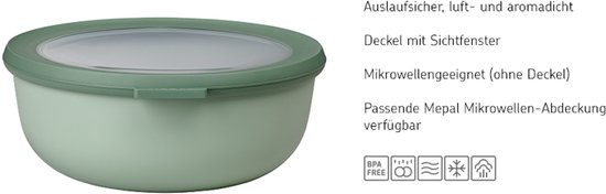 Mepal - Ensemble de 3 bols multiples Mag (500 + 1000 + 2000 ml) - Passe au congélateur, au micro-ondes et au lave-vaisselle - Sauge nordique - Plateaux de préparation de repas - Boîtes de rangement avec couvercle