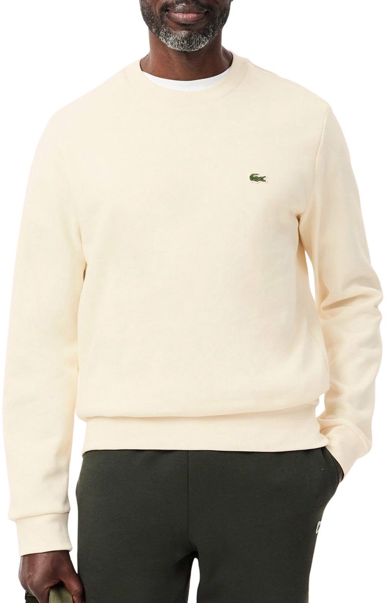 Lacoste Bio Cotton Fleece Crew Sweater Heren Creme