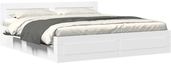 vidaXL - Cadre de lit - avec - tête de lit - décoré - bois - blanc - 180x200 - cm