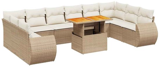 vidaXL - 11 pièces - Ensemble de jardin - avec - coussins - poly - rotin - beige