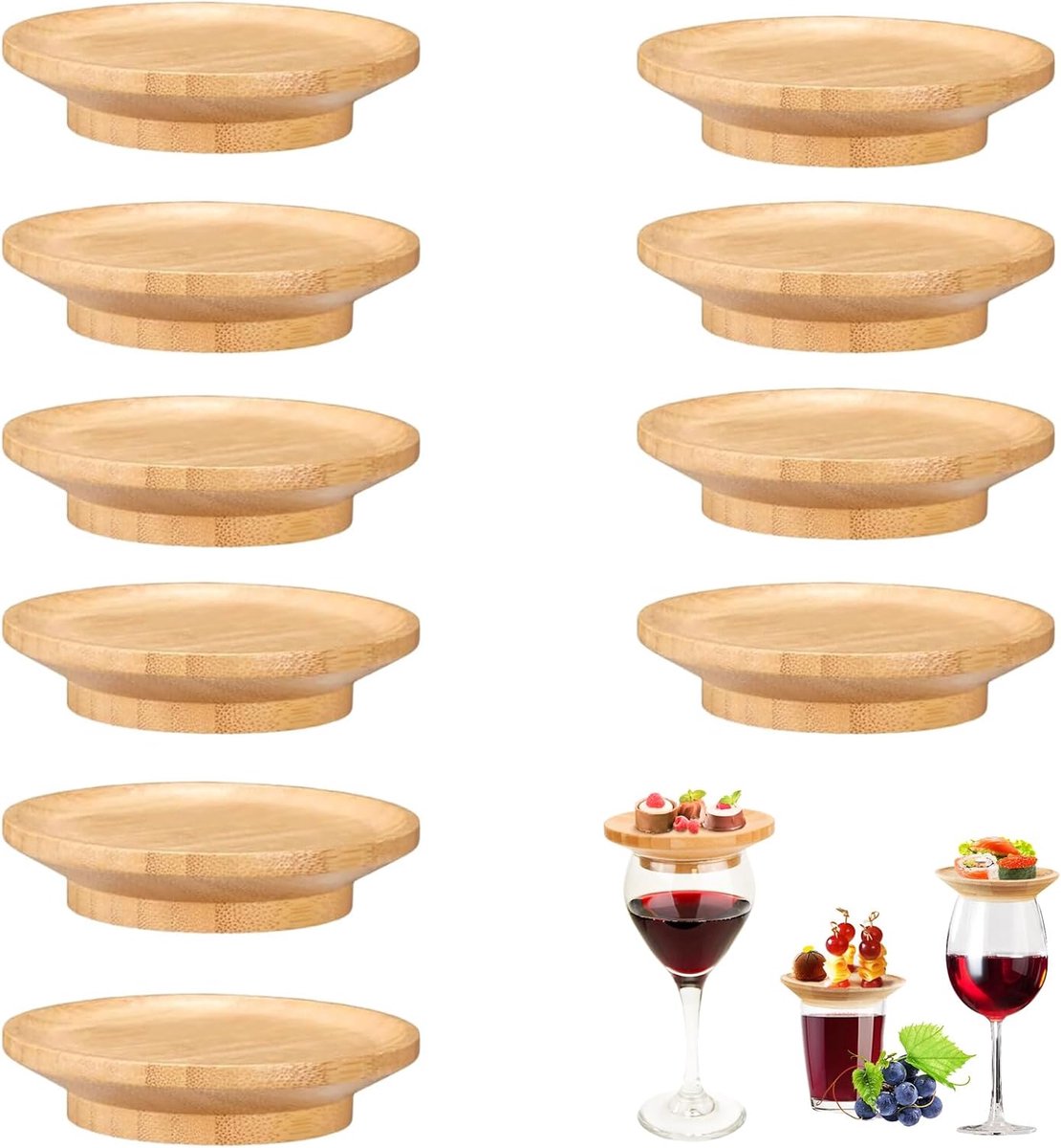 Houten wijnglasdeksels, 10 stuks; borrelplank; bamboe glasdeksels