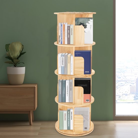 Roterende Boekenplank Boekenkast Kinderen 5-Tier Draaibare Boekenkast 360° Roterende Opslag Display Rack Houten Zeshoekige Vloerstaande Boekenkast Draaiende Hoekplank, 3 Lagen