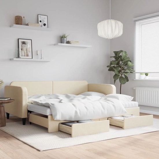 vidaXL-Slaapbank-met-onderschuifbed-en-lades-90x200-cm-stof-crèmekleur