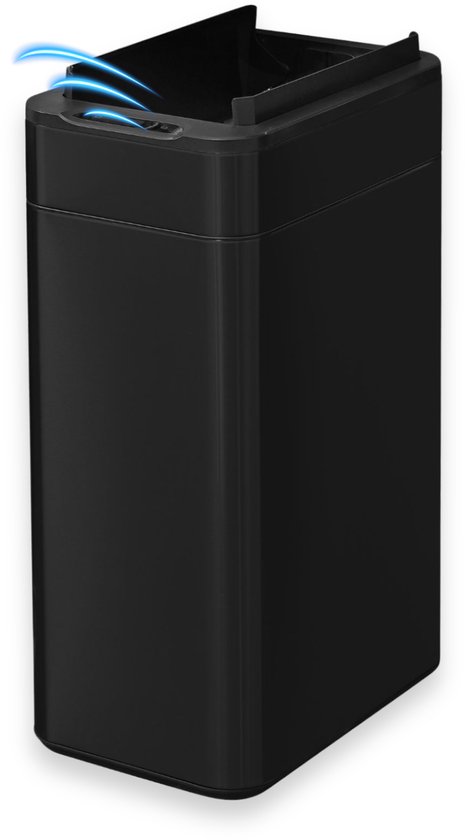 FlinQ Swing Prullenbak - Vuilnisbak met Sensor en Unieke Deksel - Afvalbak met Elegant Design - RVS Afvalemmer - 60 Liter - Zwart