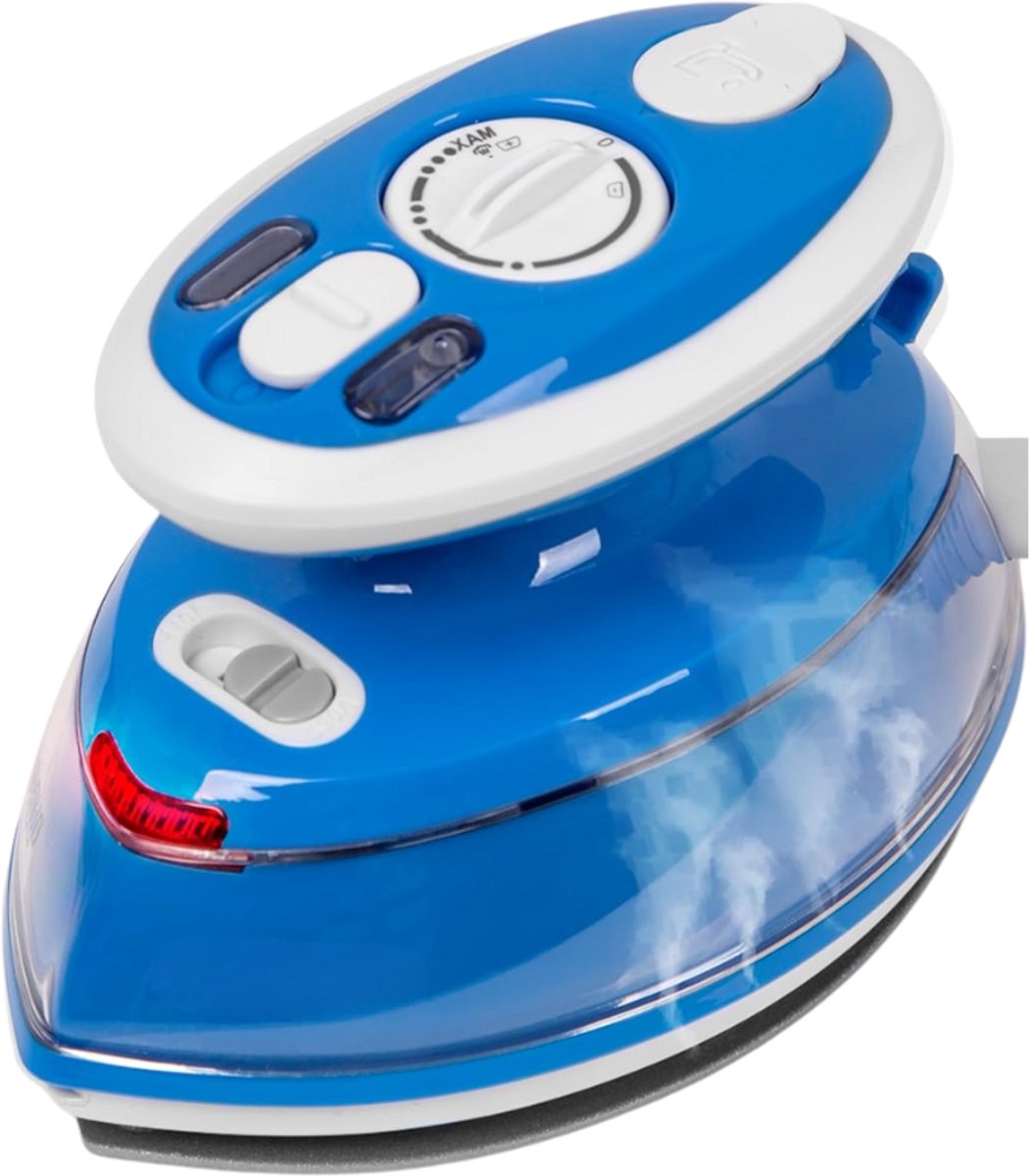 VIN® Reisstrijkijzer - Draagbare strijkmachines - Mini Strijkijzer - Stoomstrijkijzer Travel - Inklapbaar - Sprayfunctie - Stomend Effect - Travel Iron - Strijkijzer - Reisstrijkijzer Klein – Wit/Blauw