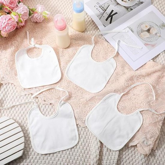 Slabbetjes - 12 Stuks - Grote Slabbers - Katoen - TPU - Met Bandjes - Waterdicht - Babyslabben Voor Kwijlen - Kwijldoekjes Voor Baby’s En Kinderen - Geschikt voor het voeden, wegvegen van kwijl en het beschermen van kleding - 22 X 18 cm - Wit van SweetBunny — afbeelding 4