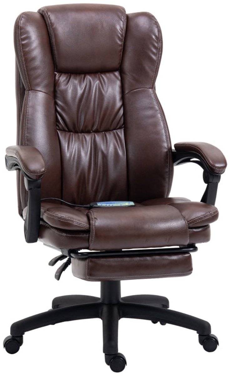 Merax Vinsetto Ergonomische Bureaustoel met Massagefunctie - Verstelbare Rugleuning - Inklapbare Voetsteun - Luxe Kunstleer - 6 Massagepunten - 360° Draaibaar - Bruin