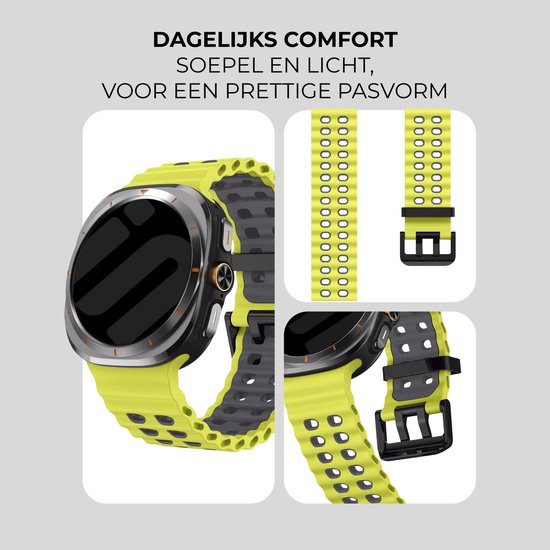 Strap-it Sport siliconen Wave bandje - geschikt voor de Samsung Galaxy Watch Ultra 2 (2026) / Ultra (2024/2025) - lime/donkergrijs