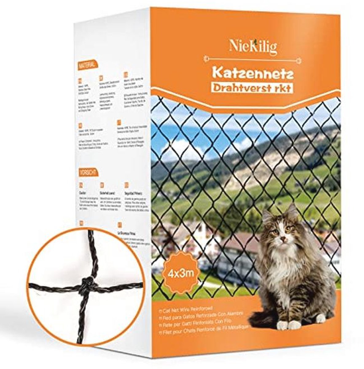 Draadversterkt Kattennet voor Balkons - 4x3m Balkonnet zonder Boren