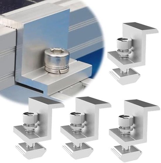 4 stuks zonnepaneelhouder, 30-55 mm, eindklem, zonnepaneel, verstelbare bevestiging, klemmen, moduleklemmen voor campers, daken, PV modules, verstelbare zonneklem, zwart