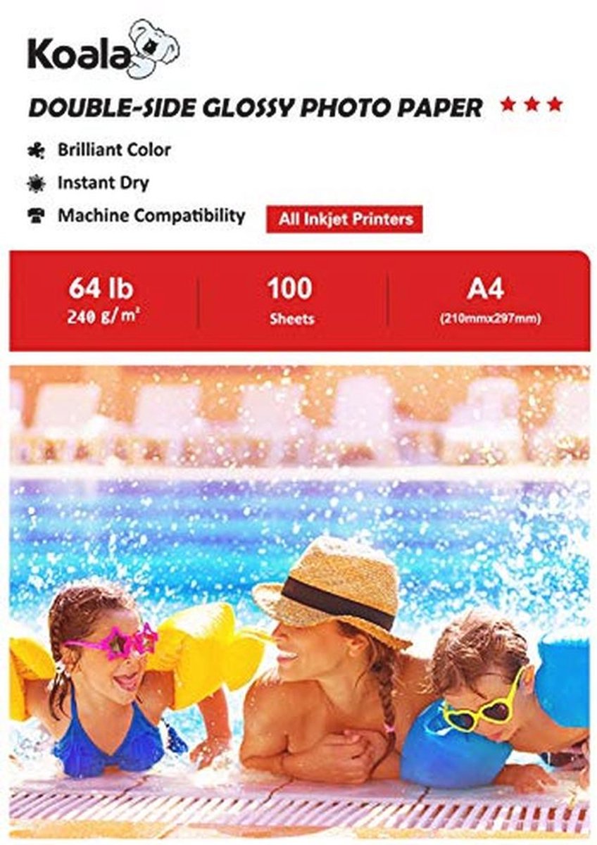 Dubbelzijdig Glanzend Inkjet Fotopapier A4 - 240 g/m² - 100 Vellen voor Inkjetprinters