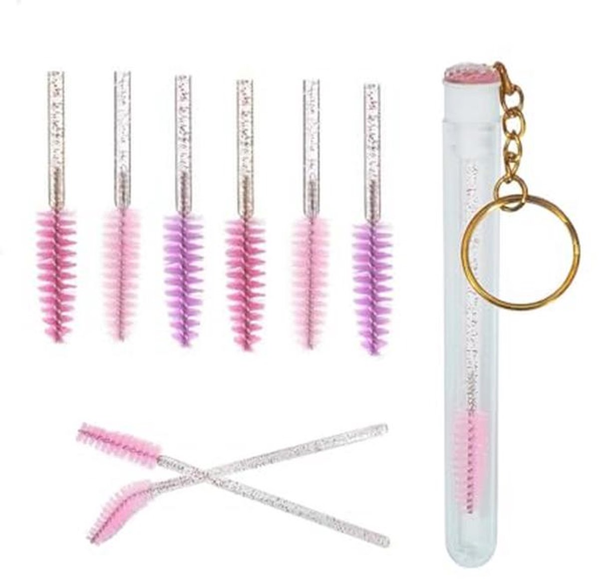 Mascara Applicator Brush met Sleutelhanger en 20 Wimperborstels
