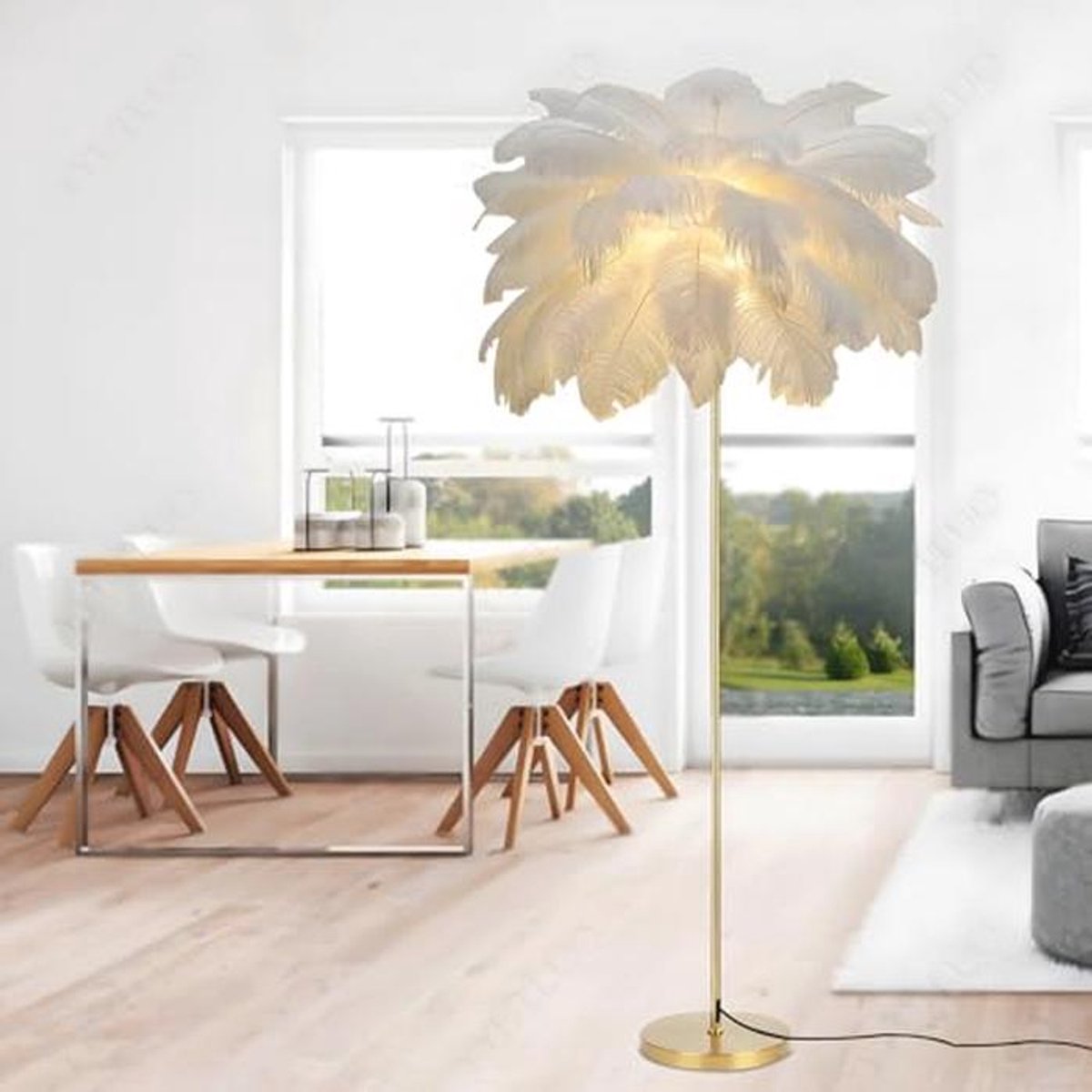 Moderne Veerlamp – Staande Lamp met Gouden Voet, 160 cm Hoog, 3 Kleurenschema's LED voor W