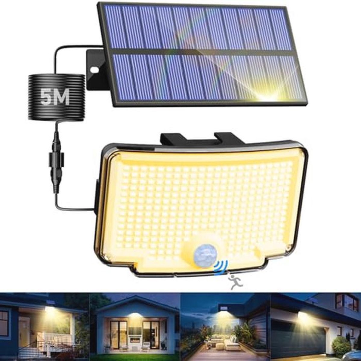 LED Zonnelamp Buiten, 270 Graden Verlichting, Solar Lamp met Bewegingssensor, IP65 Waterdicht, 3 Modi, Tuinverlichting Warmwit