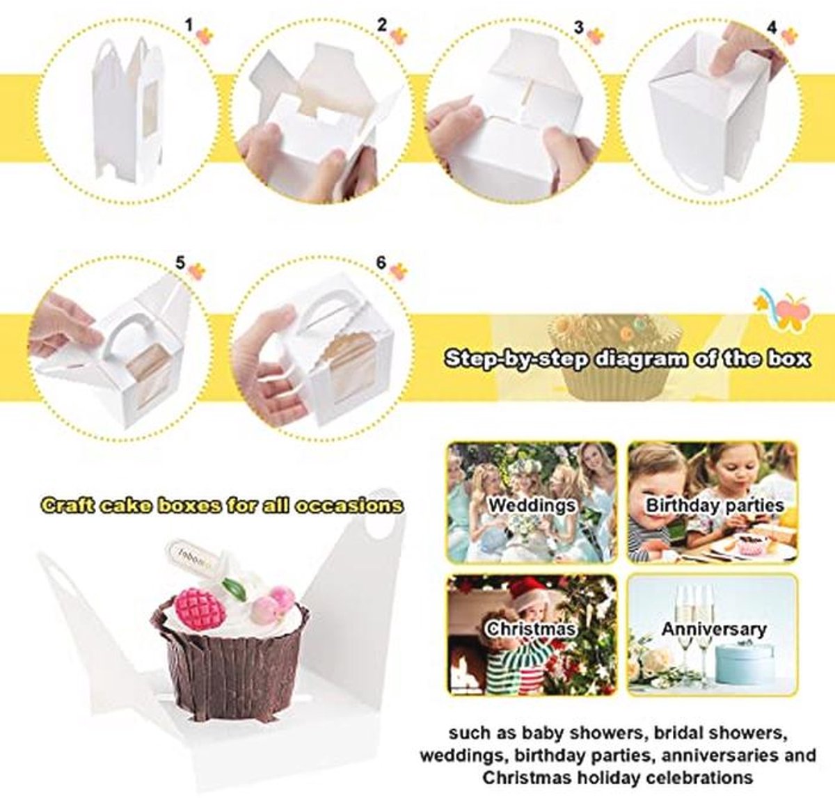 Individuele cupcake-dozen met venster en papieren cupcake-hoesjes - 50 stuks