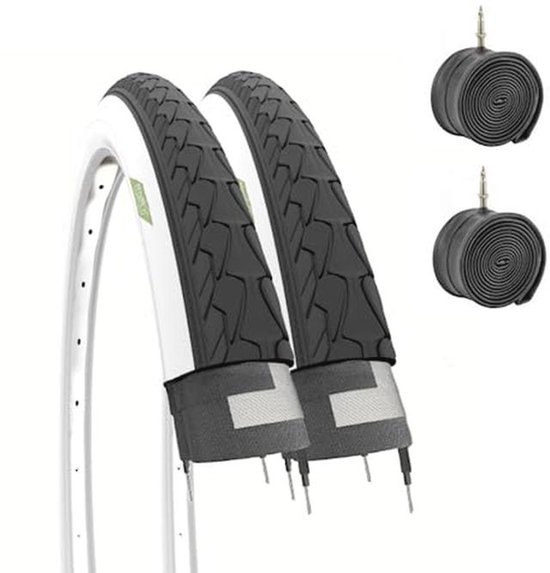 Bianconeri - Lot De 2 Pneus 700 X 35C (37-622) + Chambres à Air Pour Vélo De Ville Et Trekking, 28 X 1 5/8 X 1 3/8, Noir/blanc