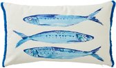 J-Line kussen Sardienen - katoen - wit/blauw
