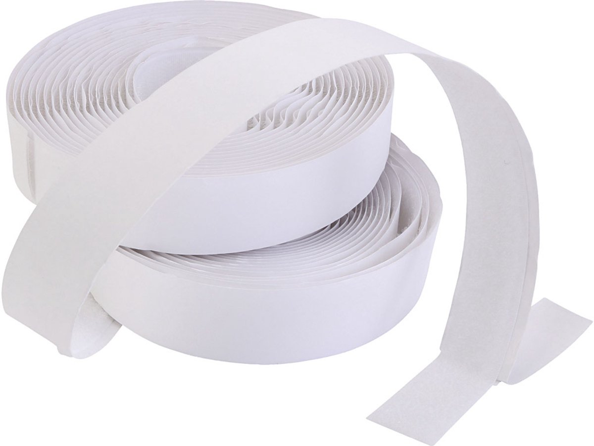 Klittenband / klittenband, zelfklevend, wit, dikte 2 cm, 25 m/ 1 doos