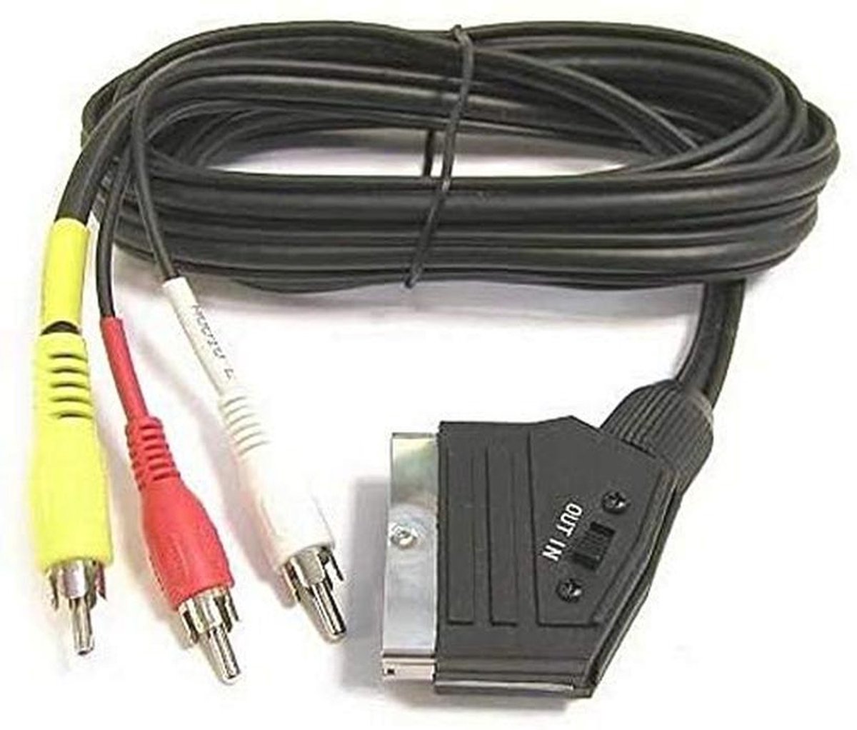 SCART kabel naar 3xCINCH met IN/Out schakelaar - 1,5 m