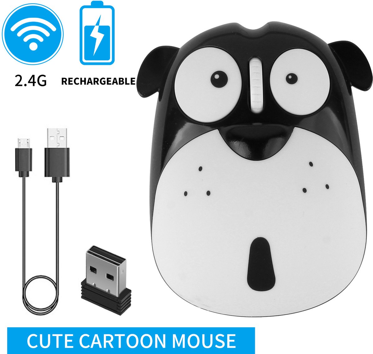 Oplaadbare draadloze muis in de vorm van een cartoondier (zwart)