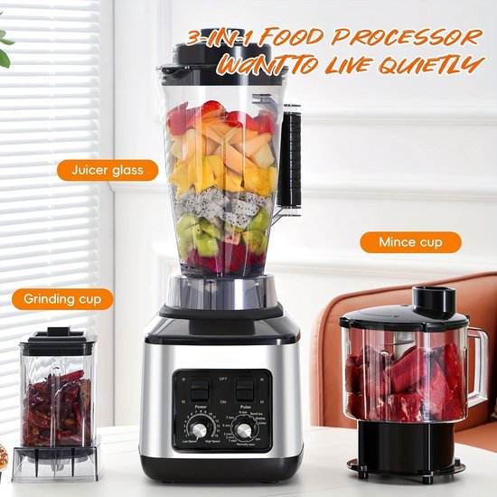 Blender 3-en-1 9500W Robot Multifonctions - Moulin à Café, Bol 3L, Cruche 1.5L, Tasse 500ml Sans BPA