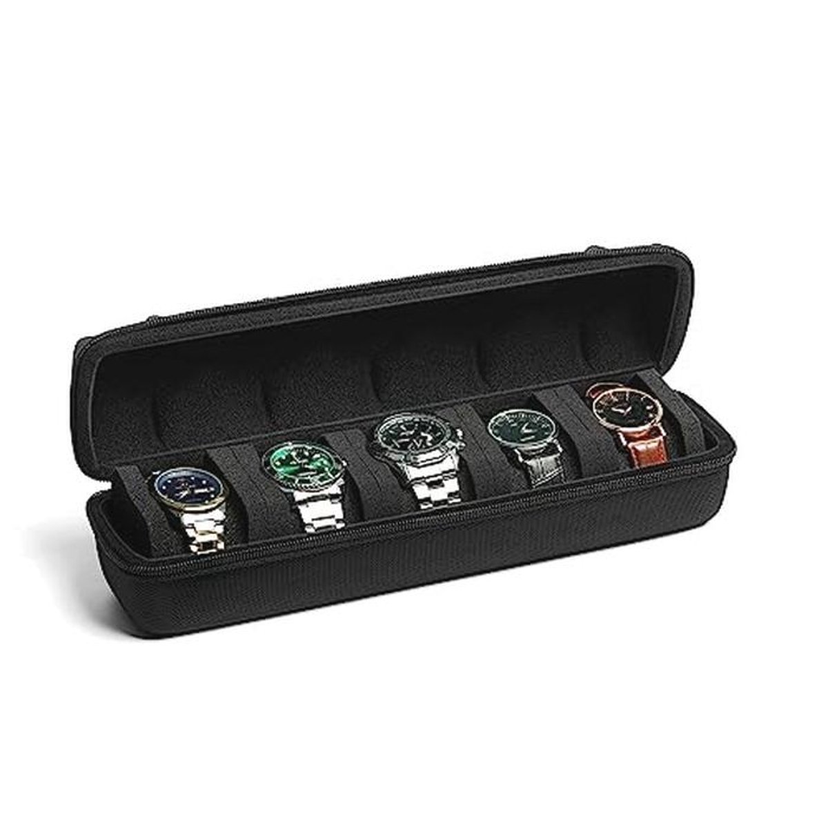 Set van 5 reiskoffers voor horloges - Met zachte schuimkussens - Geschikt voor horloges tot 60 mm wijzerplaat