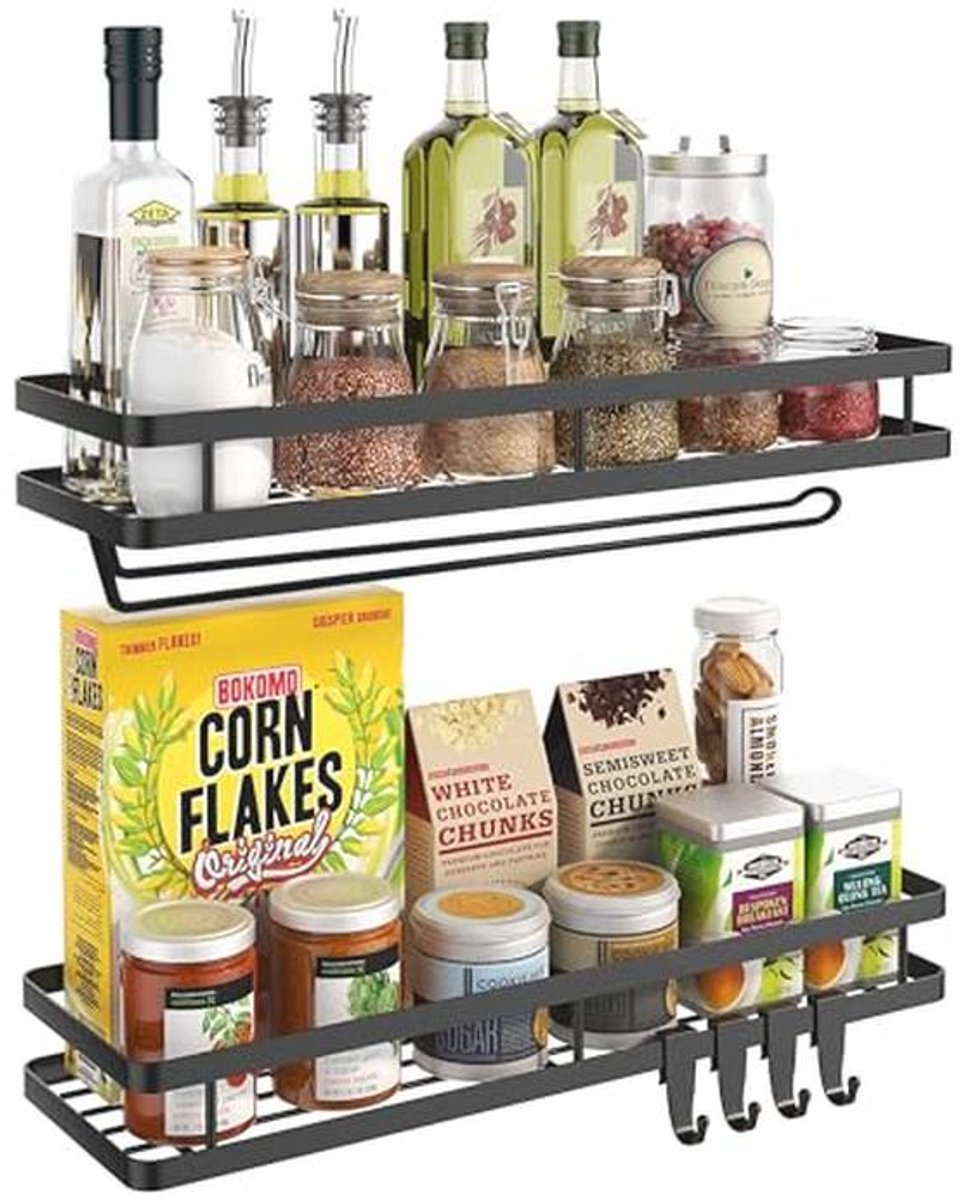 Spice Rack Organizer Wandmontage - 2 Pack Kruidenrek Voor Keuken en Badkamer