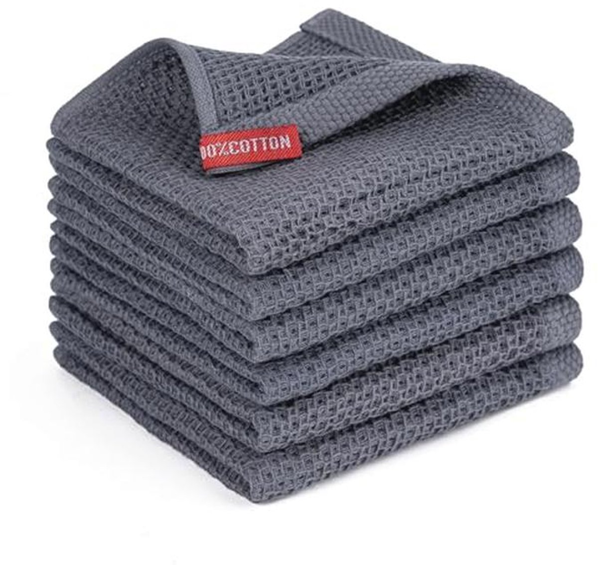 100% Katoenen Wafel Vaatdoeken - 6 Pack Donkergrijs
