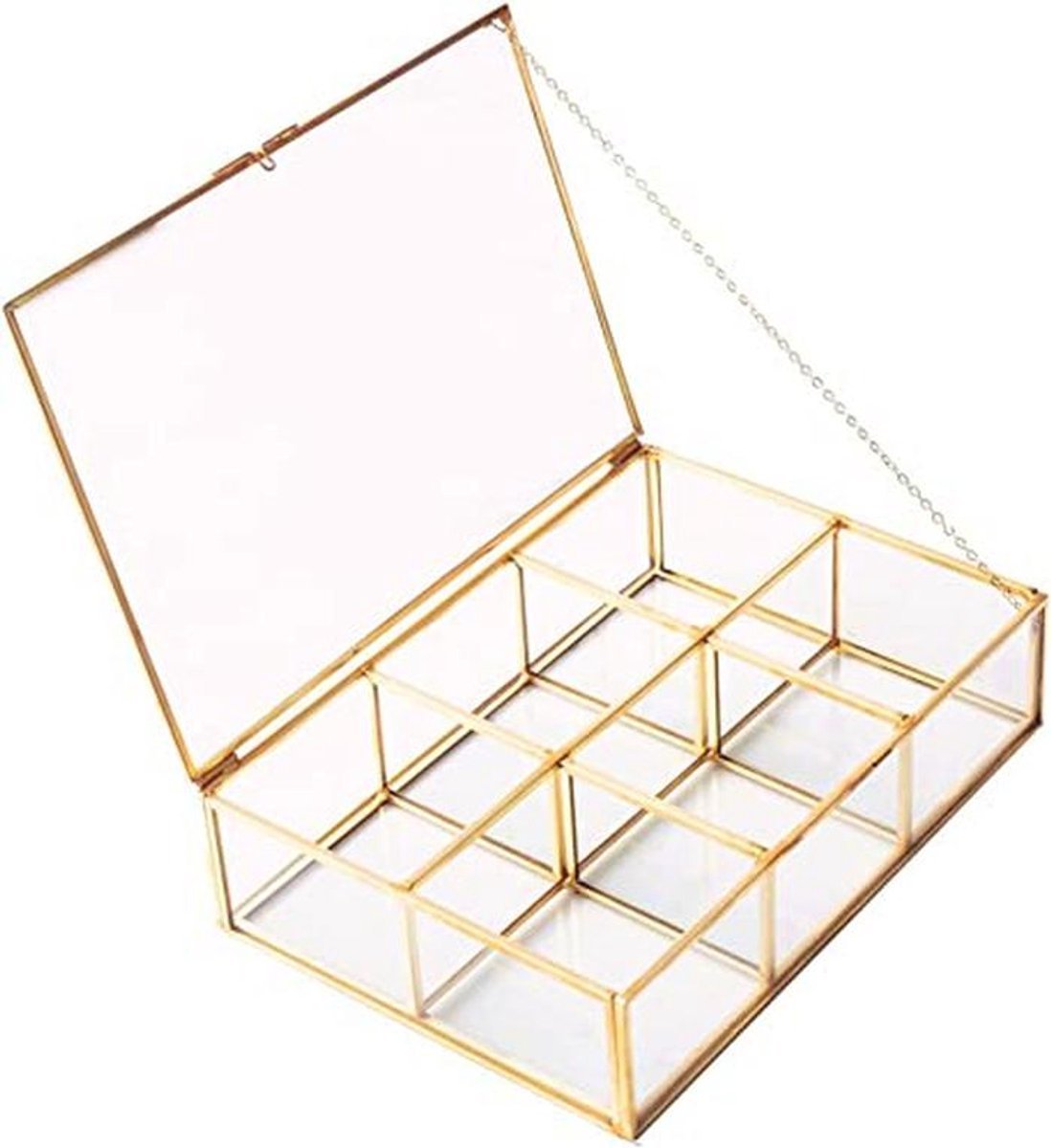 Vintage Glazen Doos Opslag Organiser voor Sieraden en Make-up - 6 Compartimenten