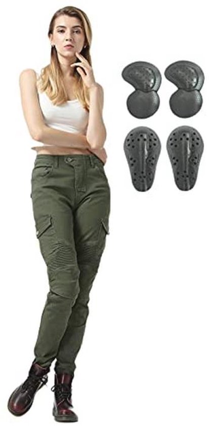 Motorbroek voor dames, beschermende stretch jeans voor motorcross en racen met afneembaar pantser en zakken