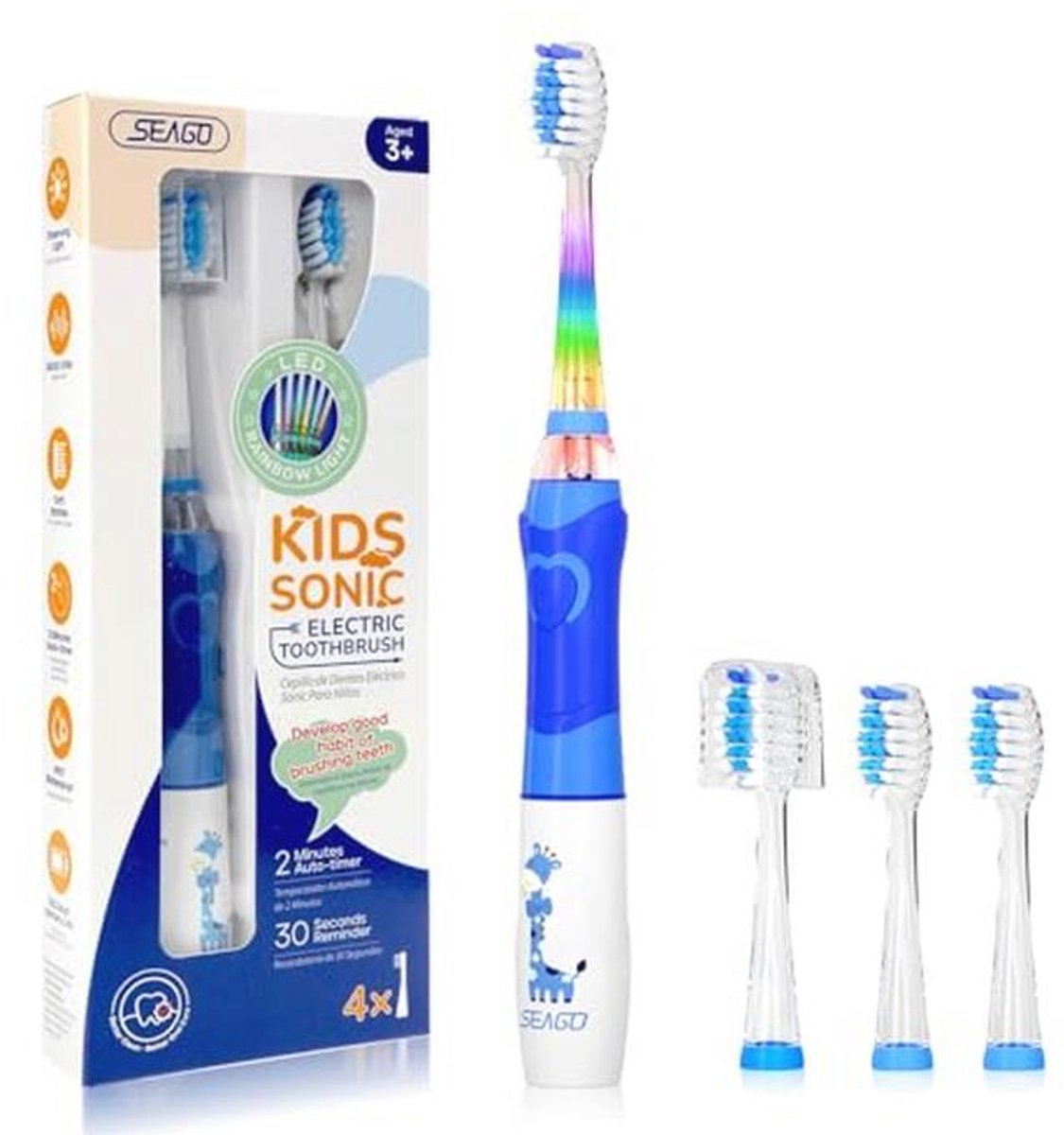 Elektrische Tandenborstel voor Kinderen 3+ Jaar met LED Licht, Timer en Waterdicht Design